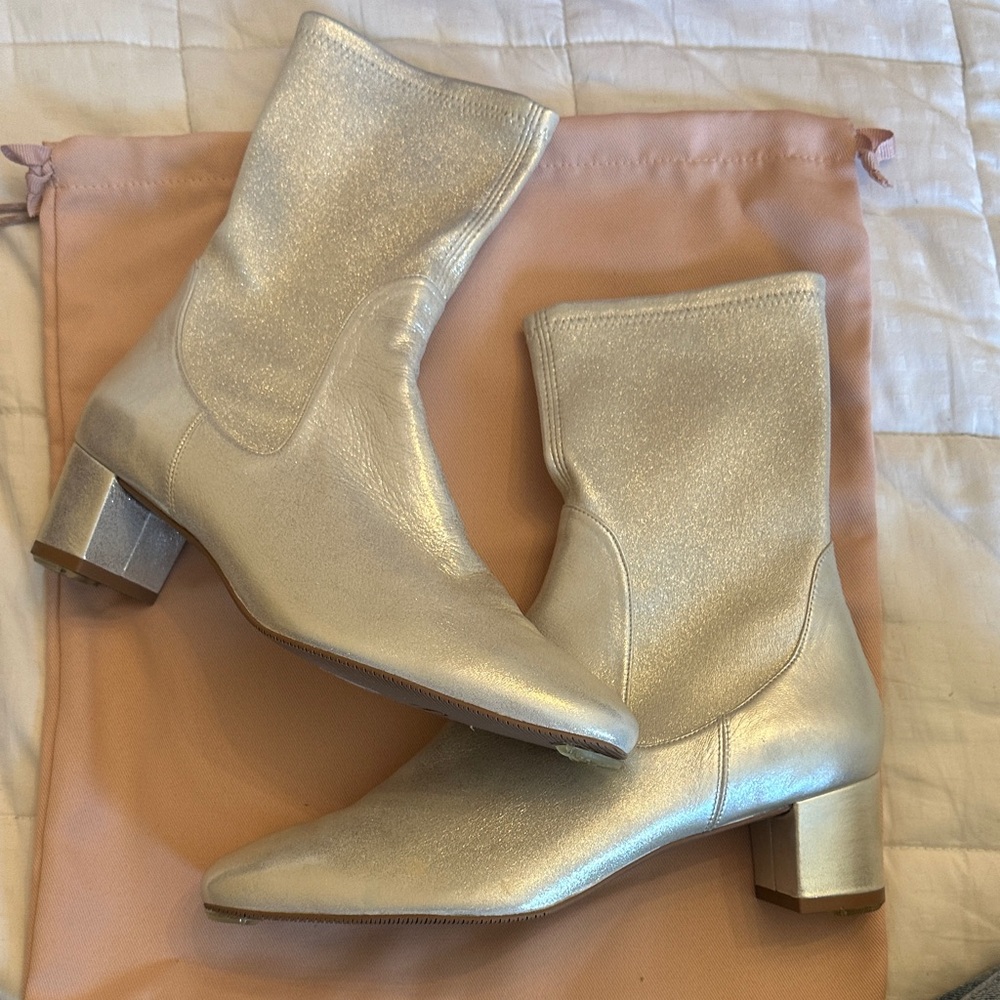 Stuart Weitzman Shimmering Cream Heeled Boots